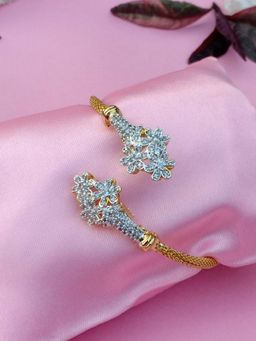 Estele - Gold and Rhodium Plated CZ Flower Bouquet Twin Bracelet for Women